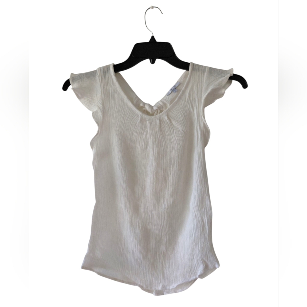 IRIS White Crinkle Flutter Sleeve Blouse Size S